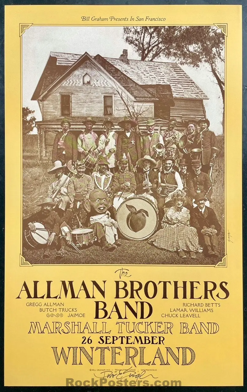 Auction - Aor Page 319L - Allman Brothers - David Singer Signed - 1973 Poster - Winterland - Near Mint 1
