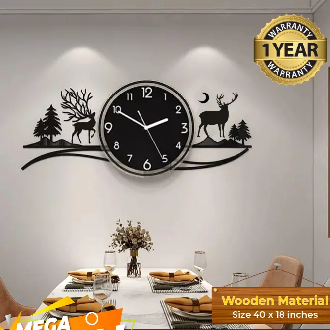 Deers In Forest And Mountain Scenic Clock 1