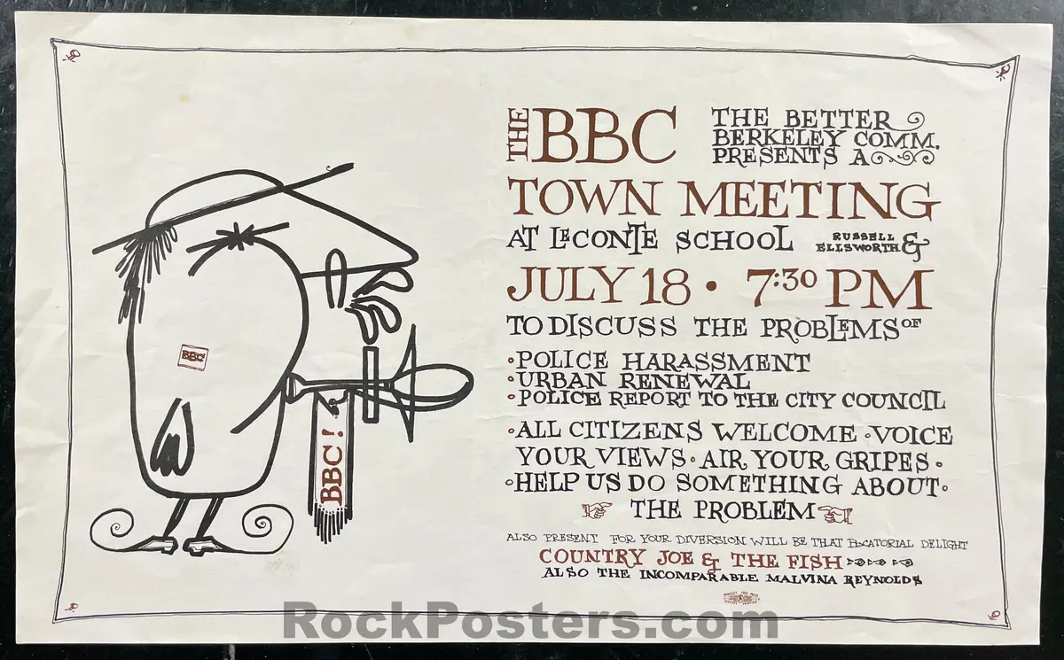 Auction - Country Joe & The Fish - Berkeley - 1966 Handbill - Excellent 1