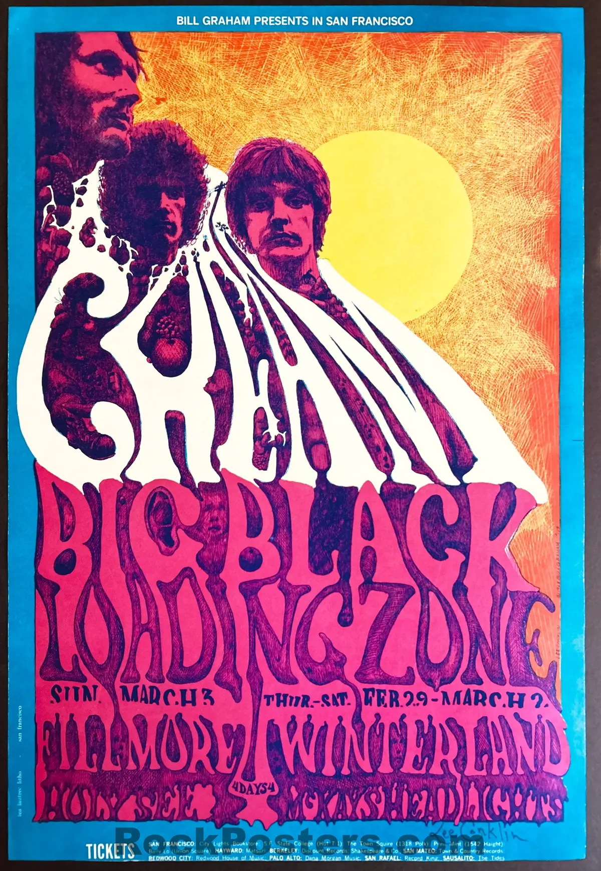 Auction - Bg-109 - Cream - Lee Conklin Signed  - 1968 Poster - Fillmore/Winterland - Excellent 1