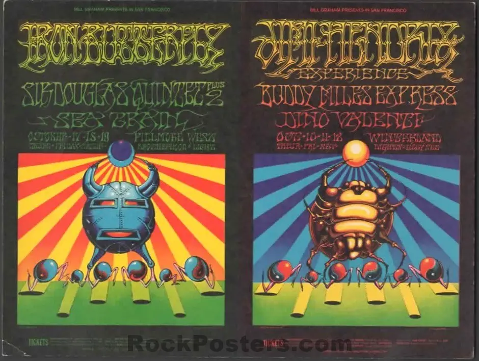 Auction - Bg140/141 - Jimi Hendrix -  Rick Griffin - 1968 Uncut Postcards -  Fillmore West/Winterland - Excellent 1