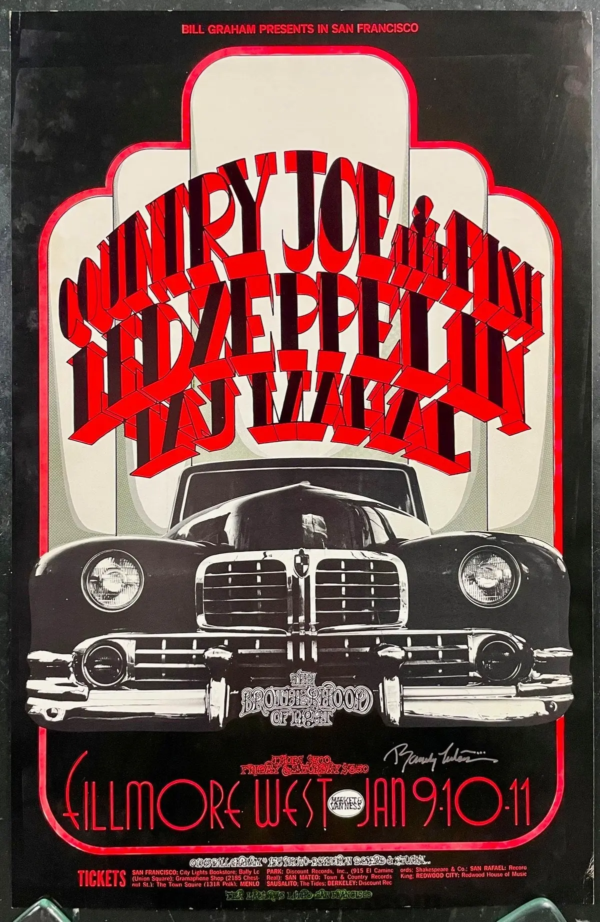 Auction - Bg-155 - Led Zeppelin - Randy Tuten Signed - Fillmore West - 1969 Concert Poster - Excellent 1
