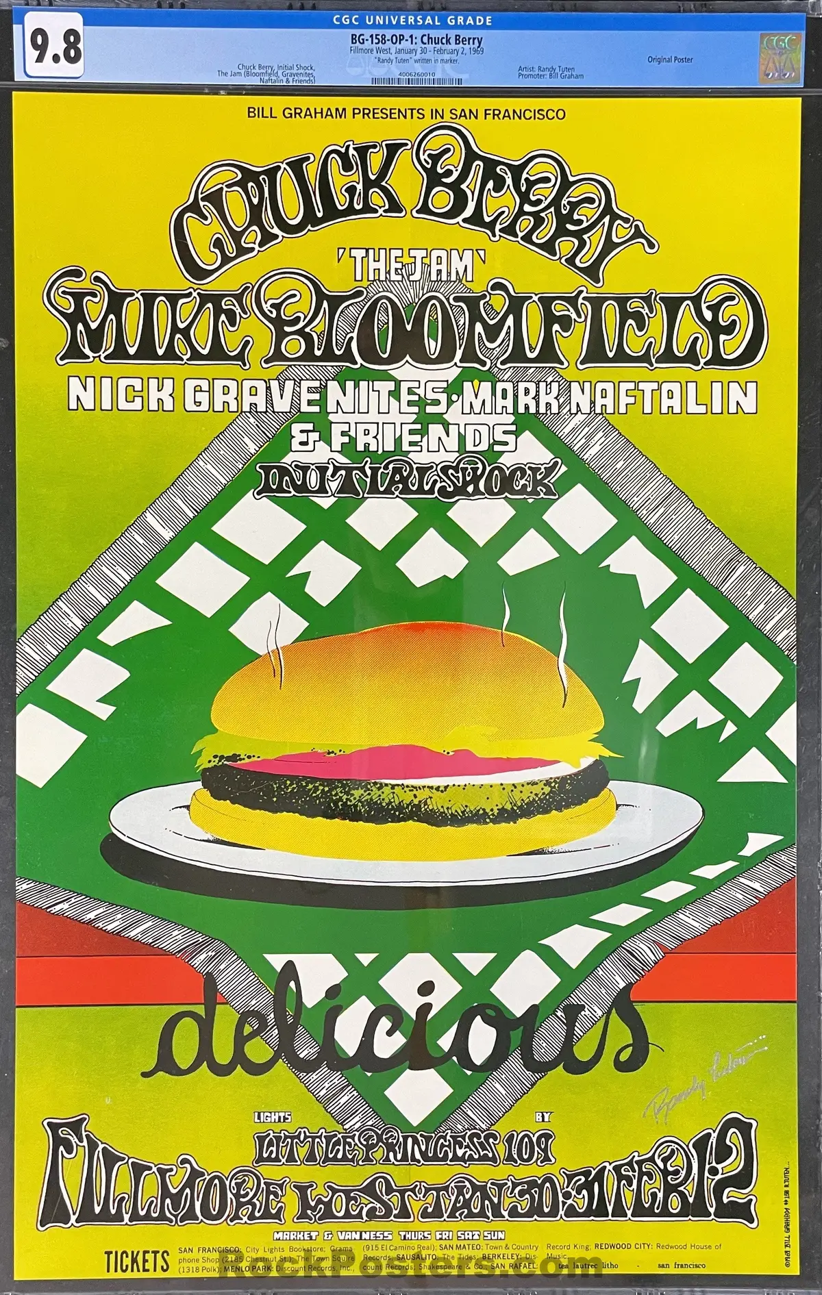 Bg-158 - Chuck Berry - Randy Tuten Signed - 1969 Poster - Fillmore West - Cgc Graded 9.8 1