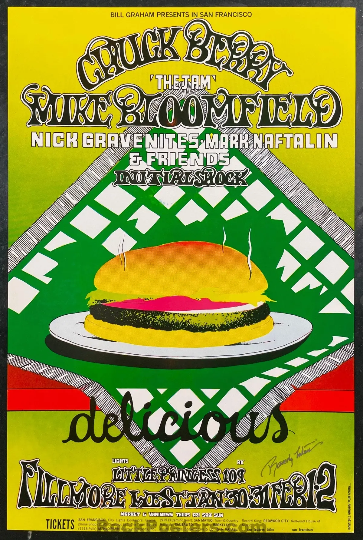 Auction - Bg-158 - Chuck Berry - Randy Tuten Signed - Fillmore West - 1969 Concert Poster - Near Mint 1