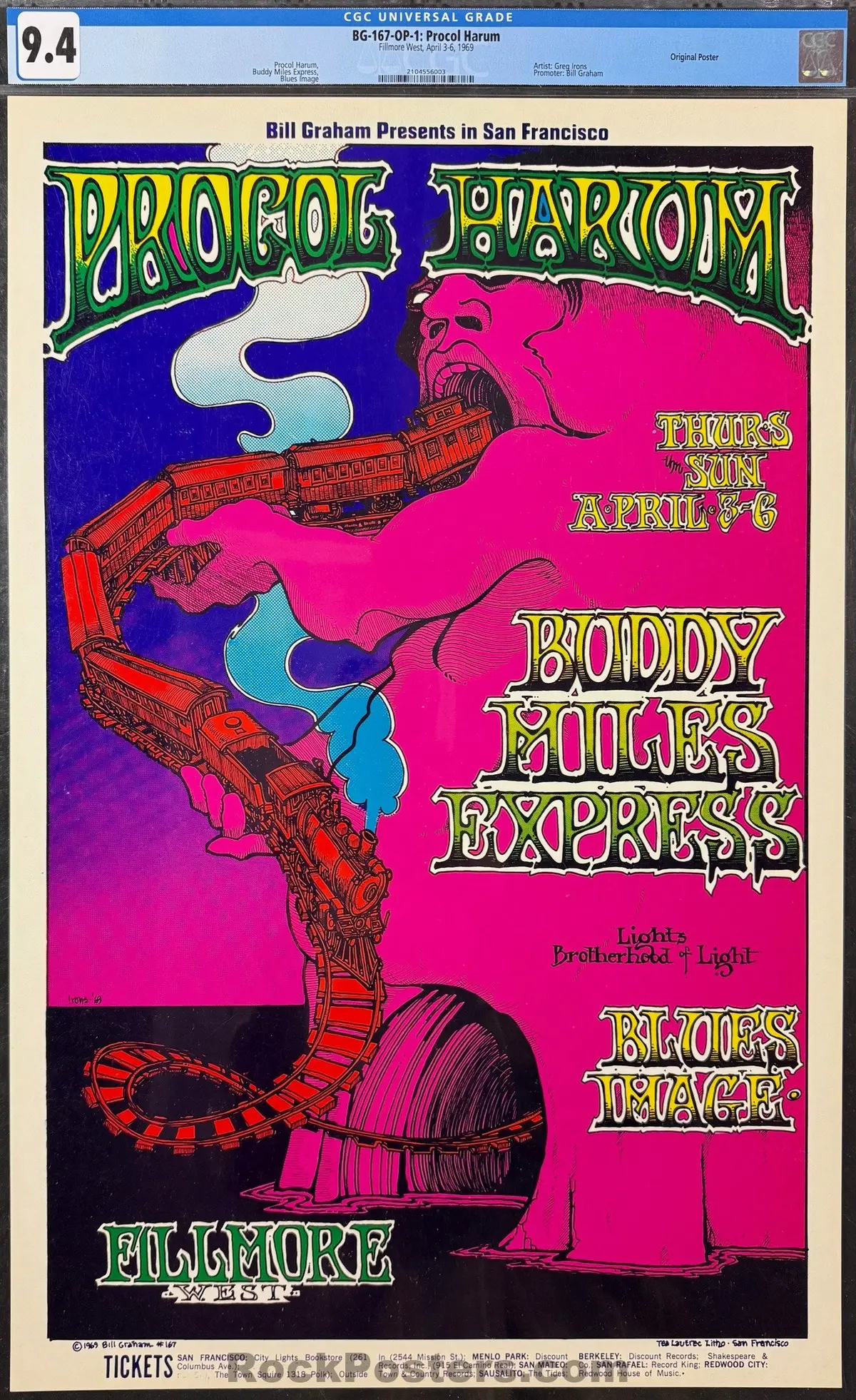 Bg-167 - Buddy Miles - Greg Irons - 1968  Poster - Fillmore West - Cgc Graded 9.4 1