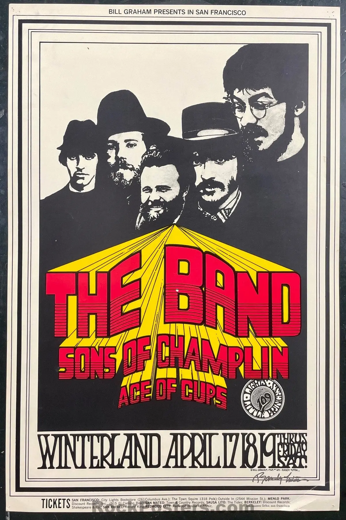 Auction - Bg-169 - The Band - Randy Tuten Signed - Winterland - 1969 Concert Poster - Excellent 1