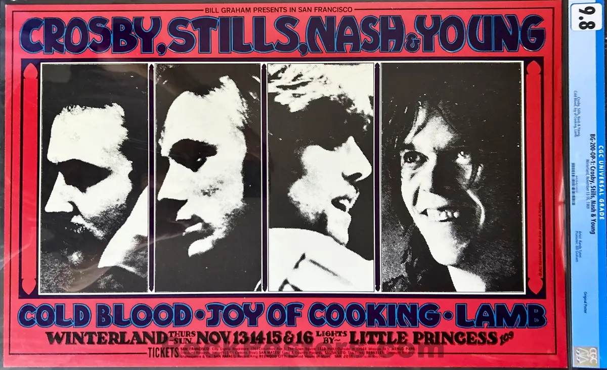 Auction - Bg-200 - Crosby, Stills, Nash & Young - Randy Tuten - Winterland - 1969 Poster - Cgc Graded 9.8 1