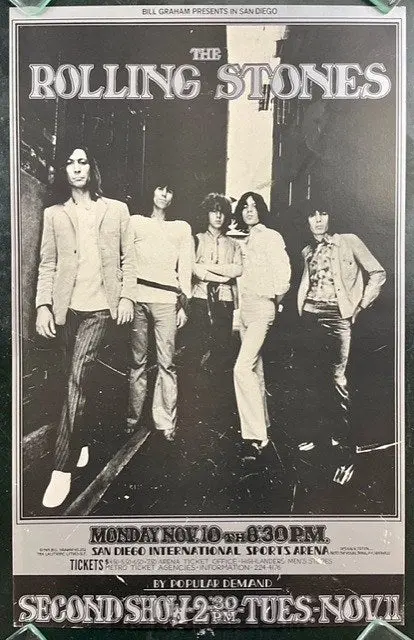 Auction - Bg-202 - Rolling Stones - Randy Tuten -  1969 Poster - San Diego - Very Good 1