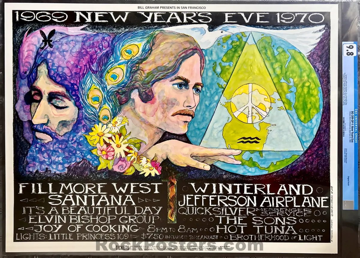Auction - Bg-209 - Santana - Jefferson Airplane - Bonnie Maclean - Fillmore West - New Year's Eve - 1969 Concert Poster - Cgc Graded 9.8 1
