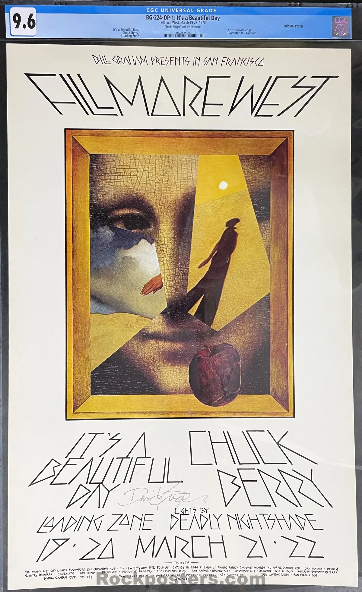 Bg-224 - It's A Beautiful Day - David Singer Signed - 1970 Poster - Fillmore West - Cgc Graded 9.6 1