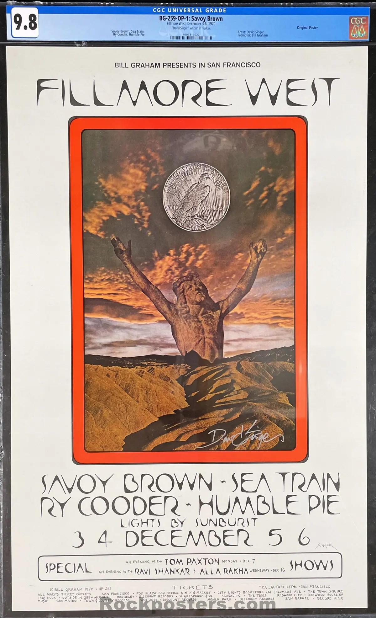 Bg-259 - Savoy Brown - David Singer Signed - 1970 Poster - Fillmore Auditorium - Cgc Graded 9.8 1