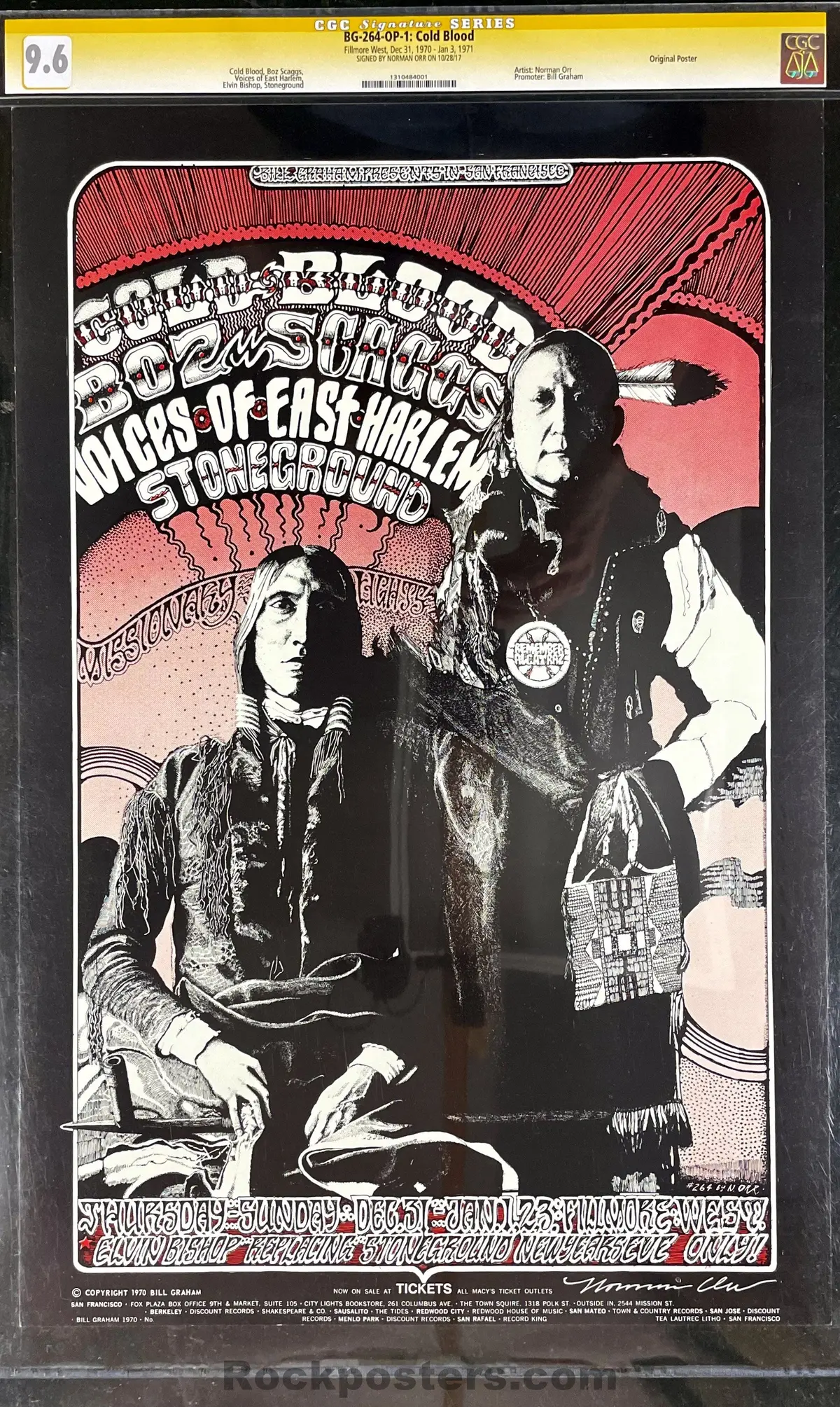 Bg-264 - Cold Blood - Norman Orr Signed - 1970 Poster - Fillmore Auditorium - Cgc Graded 9.6 1