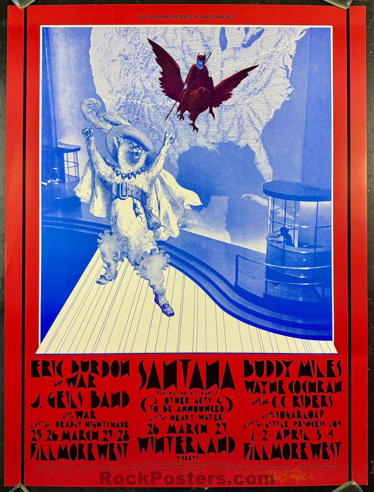Auction - Bg-275 - Santana/J. Geils - David Signer Signed - 1971 Poster - Fillmore/Winterland - Near Mint 1