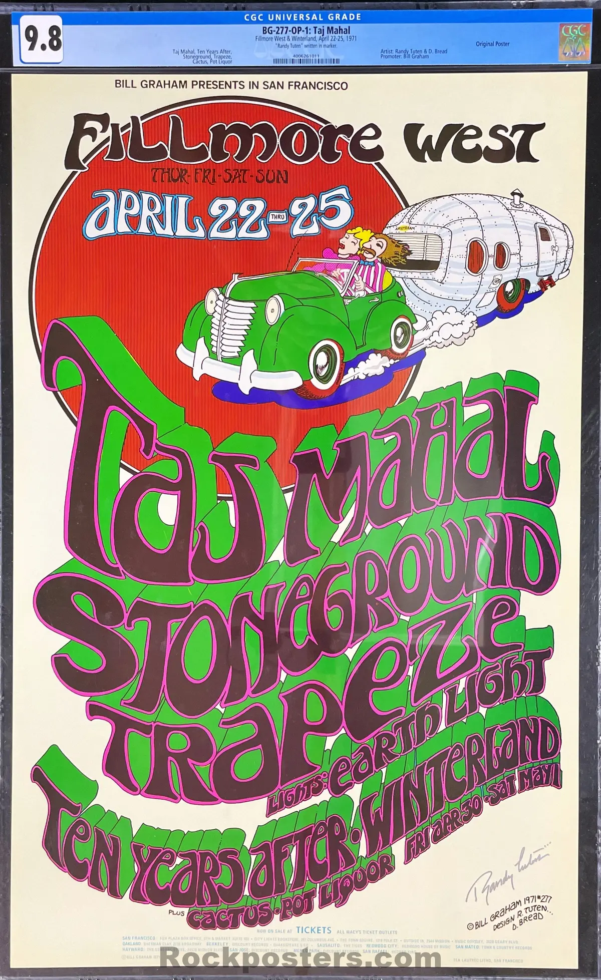 Bg-277 - Taj Mahal - Randy Tuten Signed - 1971 Poster - Fillmore West & Winterland - Cgc Graded 9.8 1