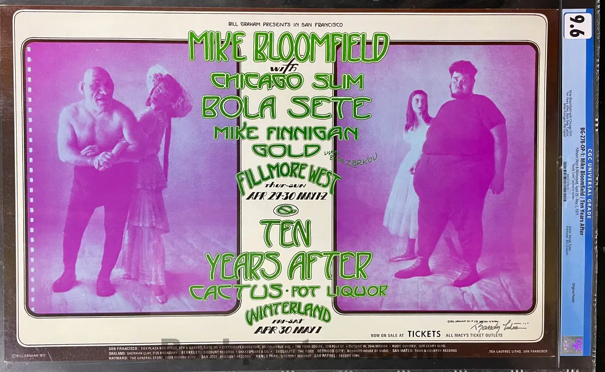 Bg-278 - Mike Bloomfield - Chicago Slim/Bola Sete - Randy Tuten Signed - 1971 Poster - Fillmore West & Winterland - Cgc Graded 9.6 1
