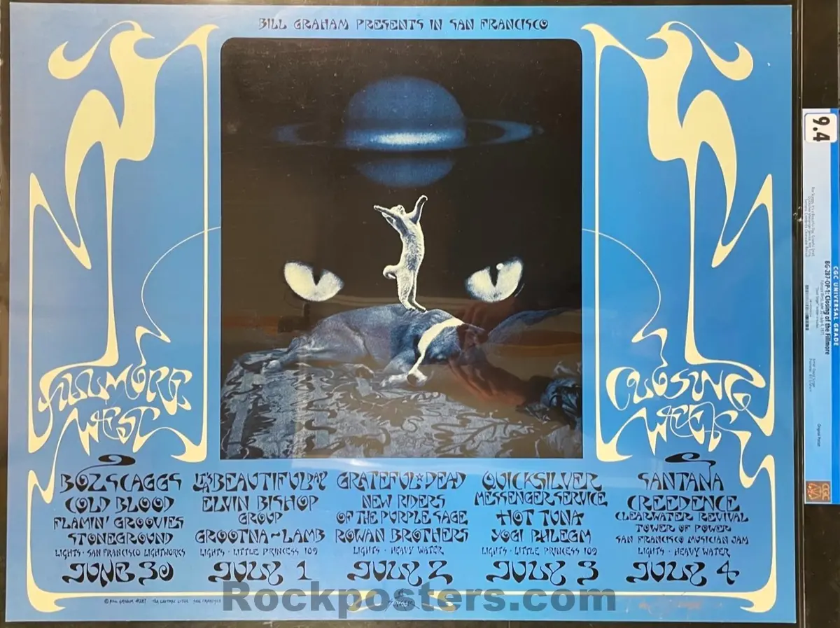 Bg-287 - Grateful Dead - Santana - David Singer Signed - 1971 Poster - Fillmore West - Cgc Graded 9.4 1