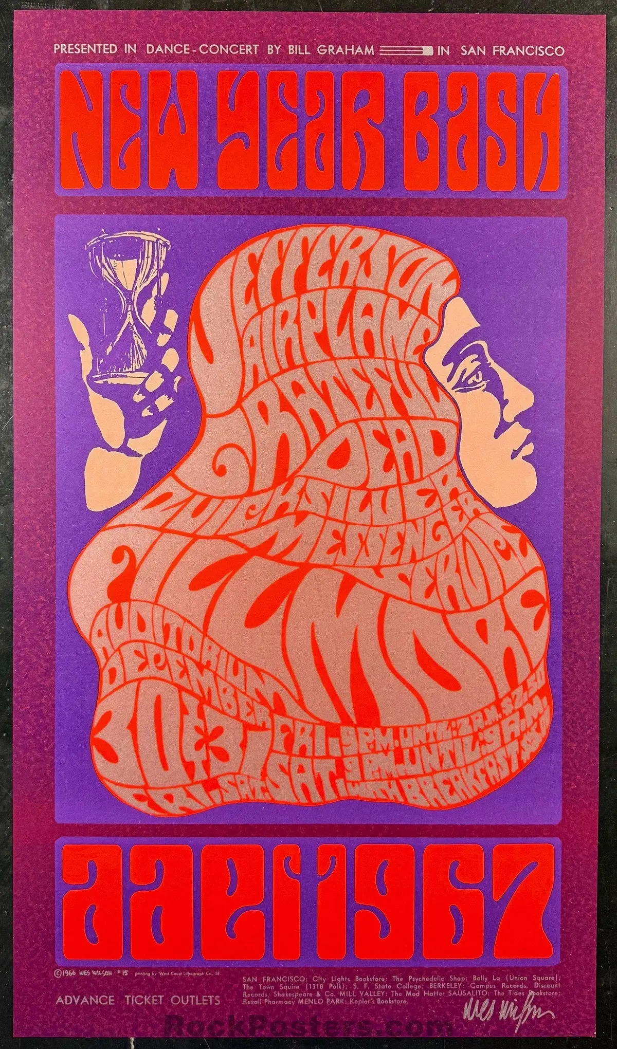 Auction - Bg-37 - Grateful Dead - 1St New Year's - Wes Wilson Signed - 1966 Poster - Fillmore Auditorium - Excellent 1