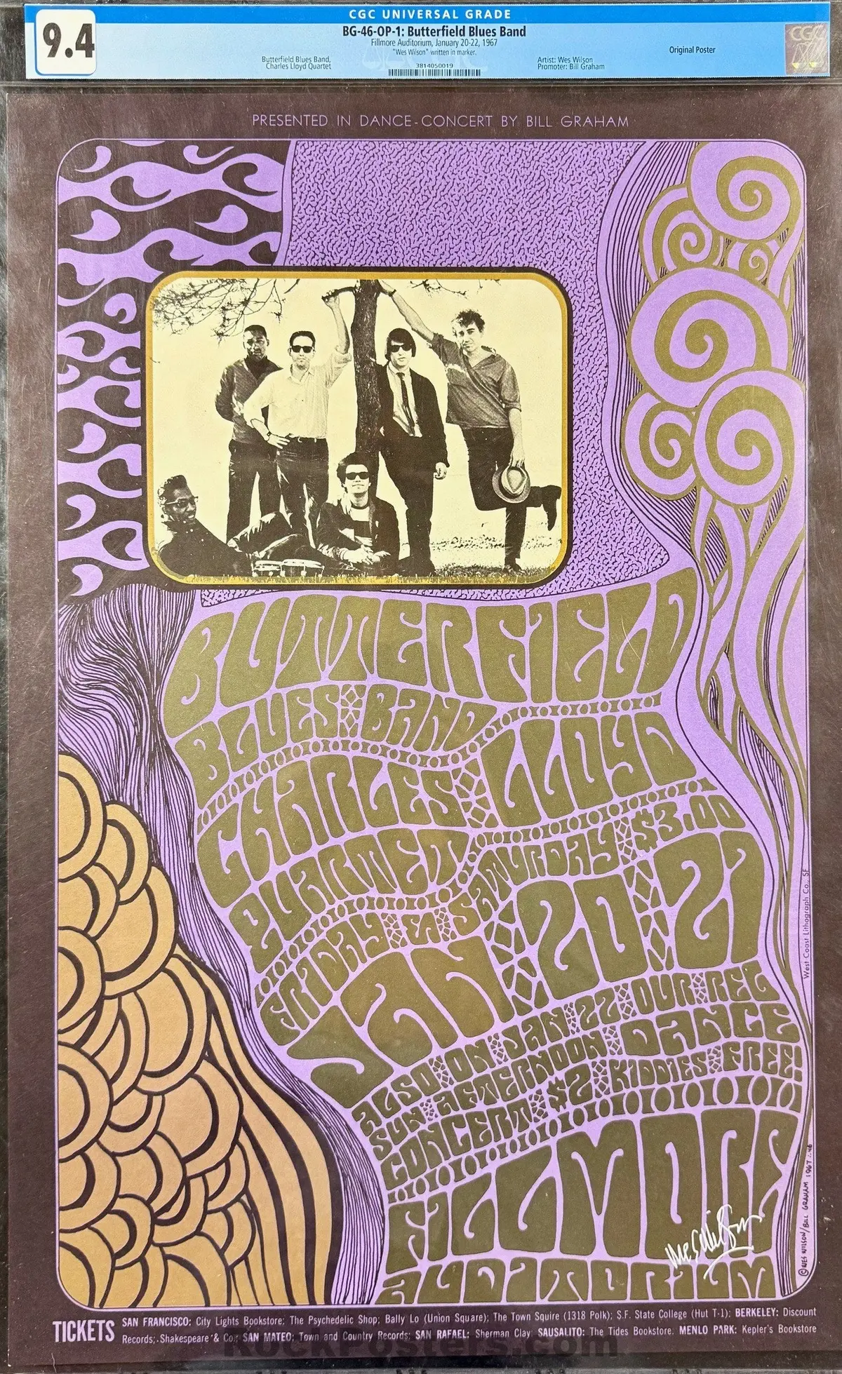 Auction - Bg-46 - Butterfield Blues Band - Wes Wilson Signed - 1967 Poster - Fillmore Auditorium - Cgc Graded 9.4 1