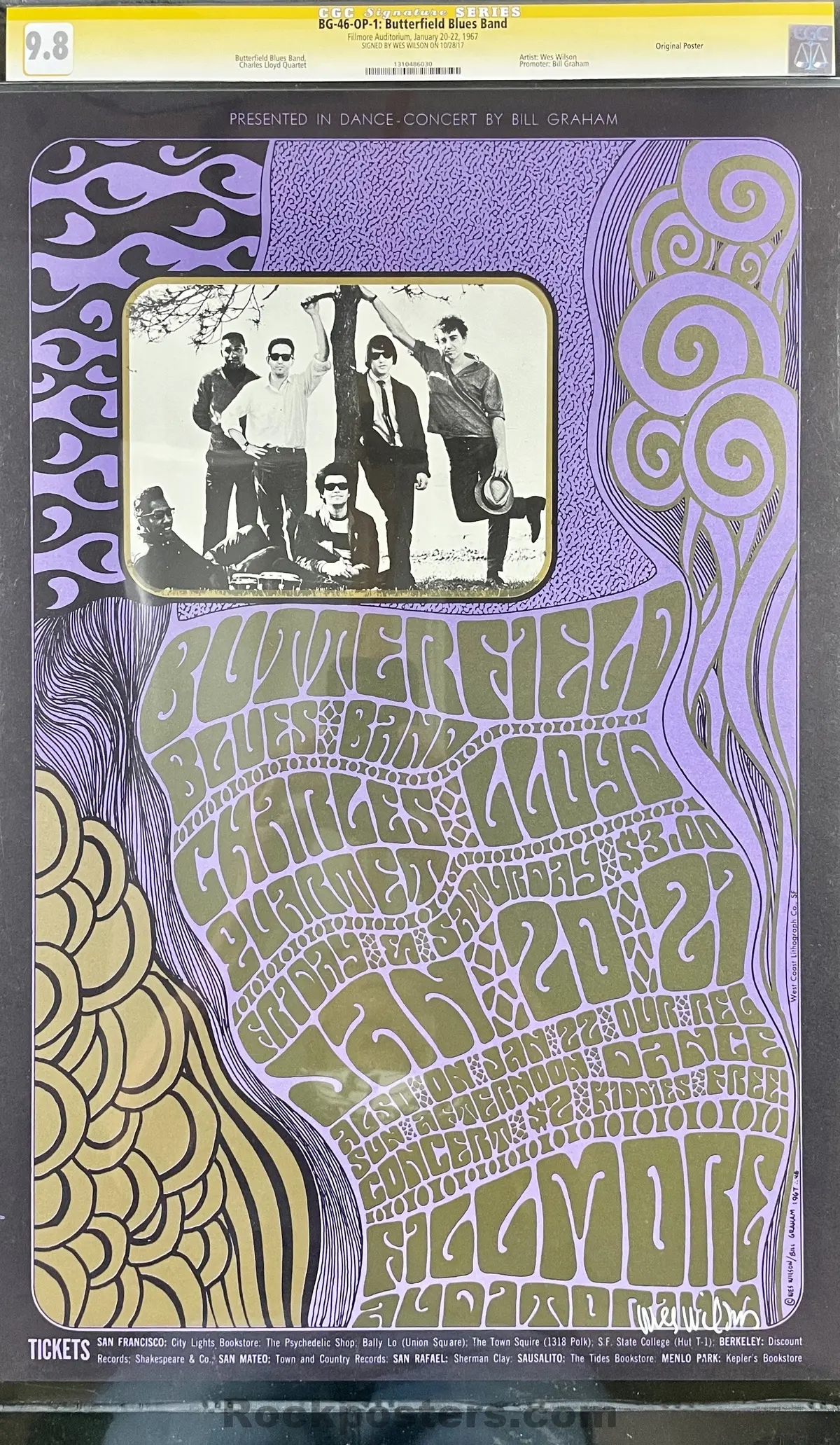 Auction - Bg-46 - Butterfield Blues Band - Wes Wilson Signed - Fillmore Auditorium - 1967 Poster - Cgc Graded 9.8 1