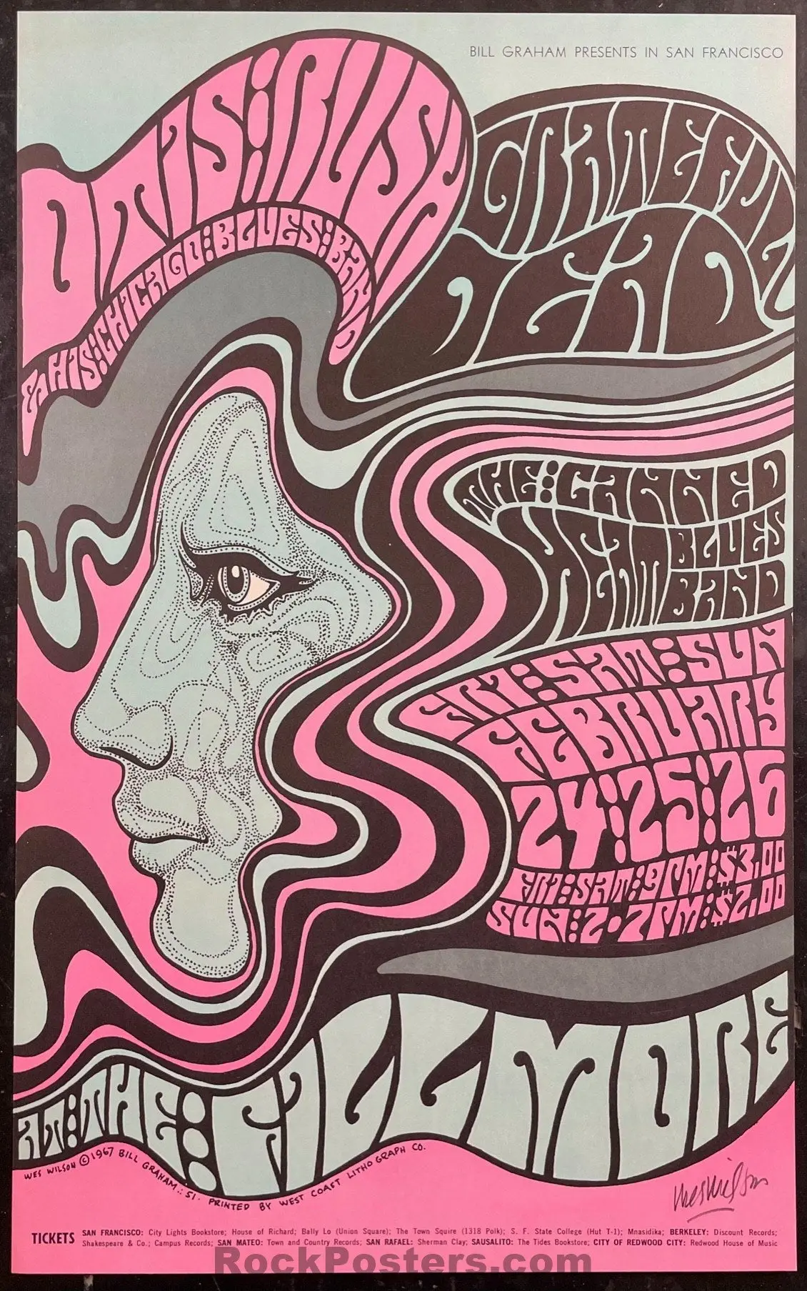 Auction - Bg-51 - Grateful Dead - Wes Wilson Signed - Fillmore Auditorium - 1967 Concert Poster - Near Mint 1