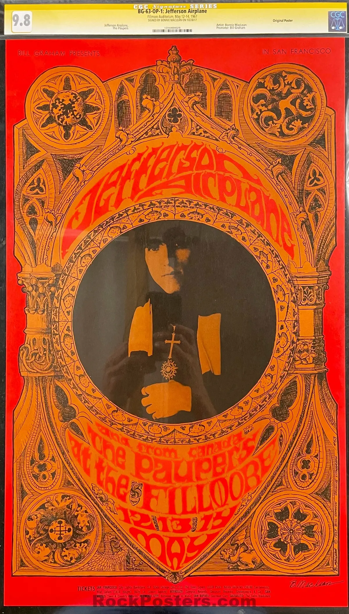 Auction - Bg-63 - Jefferson Airplane -  Bonnie Maclean Signed - Fillmore Auditorium - 1967 Poster - Cgc Graded 9.8 1