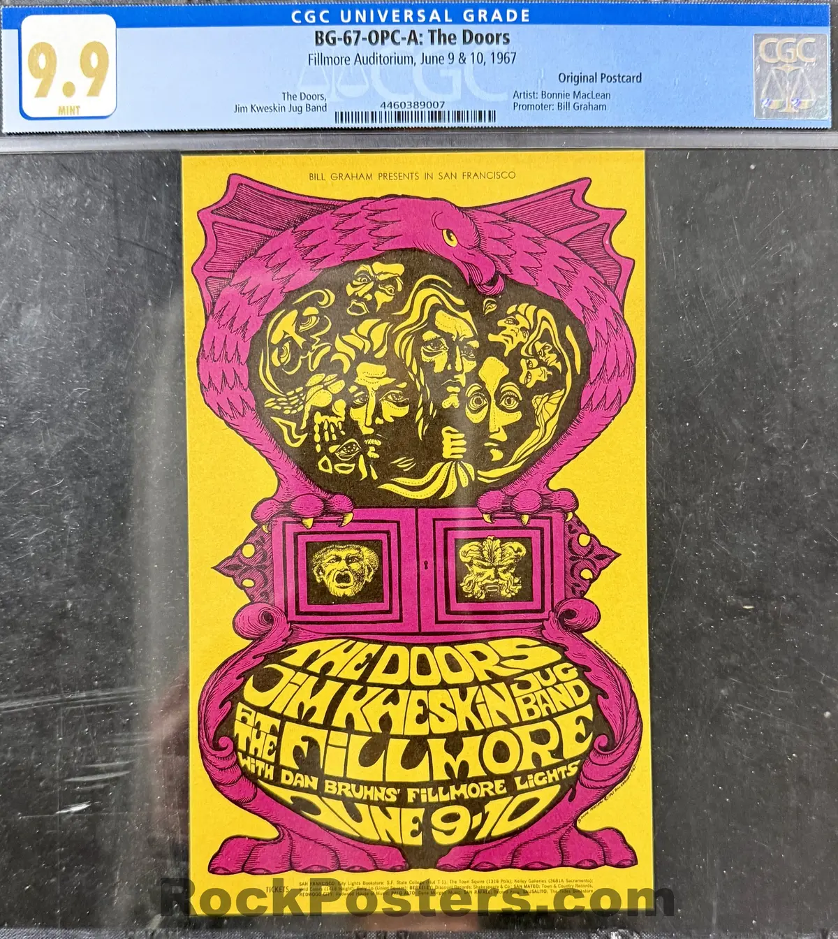 Auction - Bg-67-Opc-A - The Doors - Bonnie Maclean - 1967 Postcard - Fillmore Auditorium - Cgc Graded 9.9 Mint 1