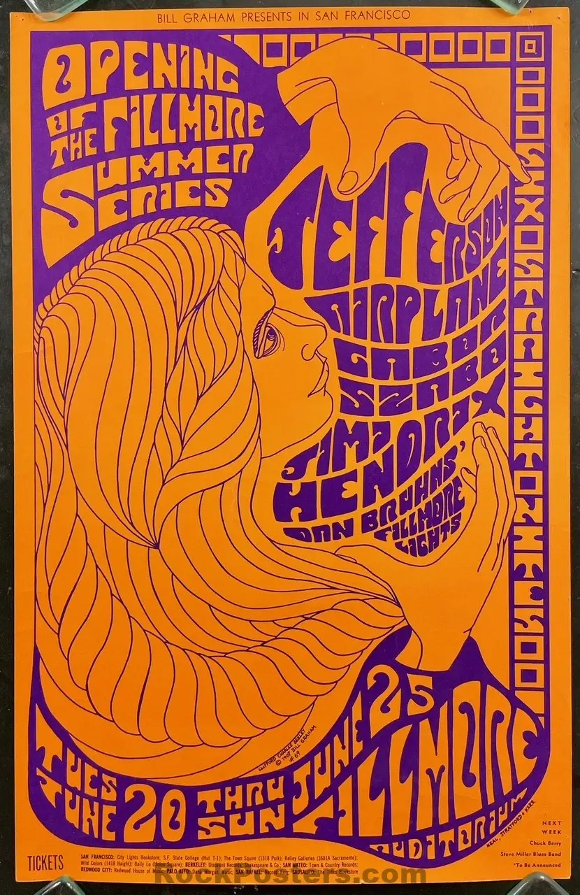 Auction - Bg-69 - Jimi Hendrix - 1967 Poster - Fillmore Auditorium - Excellent 1