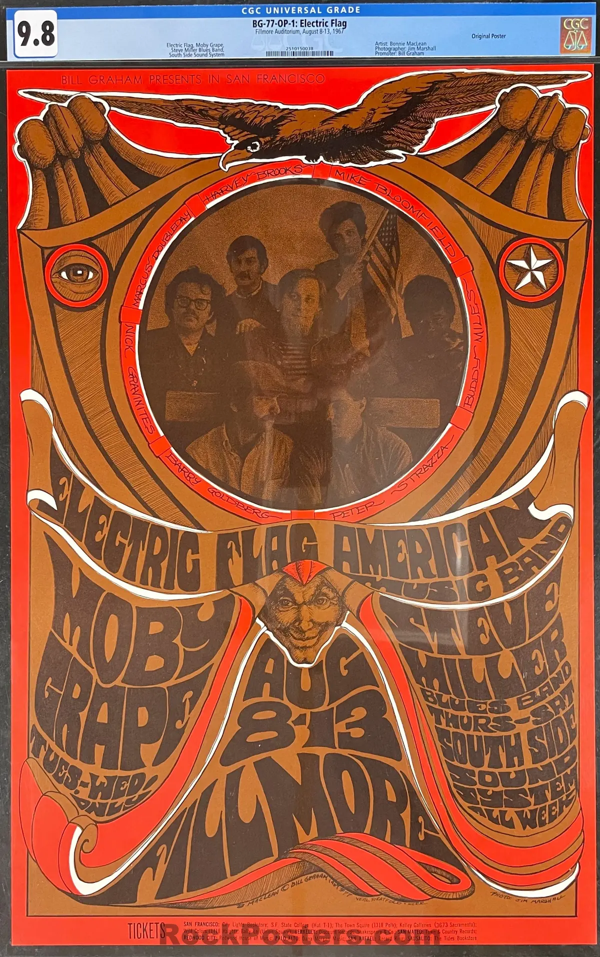 Bg-77 - Electric Flag - Bonnie Maclean - 1967 Poster - Fillmore Auditorium - Cgc Graded 9.8 1