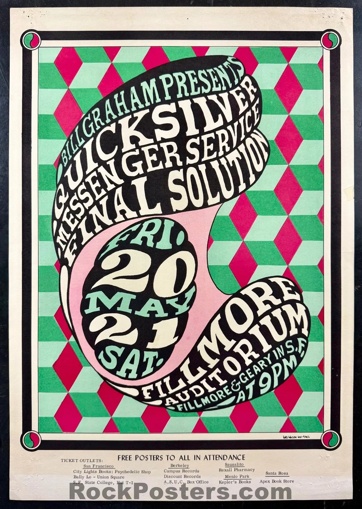 Auction - Bg-7 - Quicksilver Messenger - Wes Wilson - 1966 Poster - Fillmore Auditorium - Excellent 1