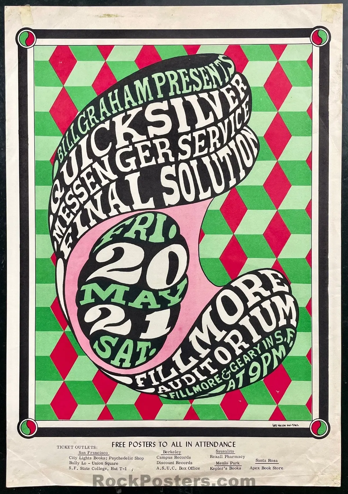 Bg-7 - Quicksilver Messenger - Wes Wilson - 1966 Poster - Fillmore Auditorium - Very Good 1