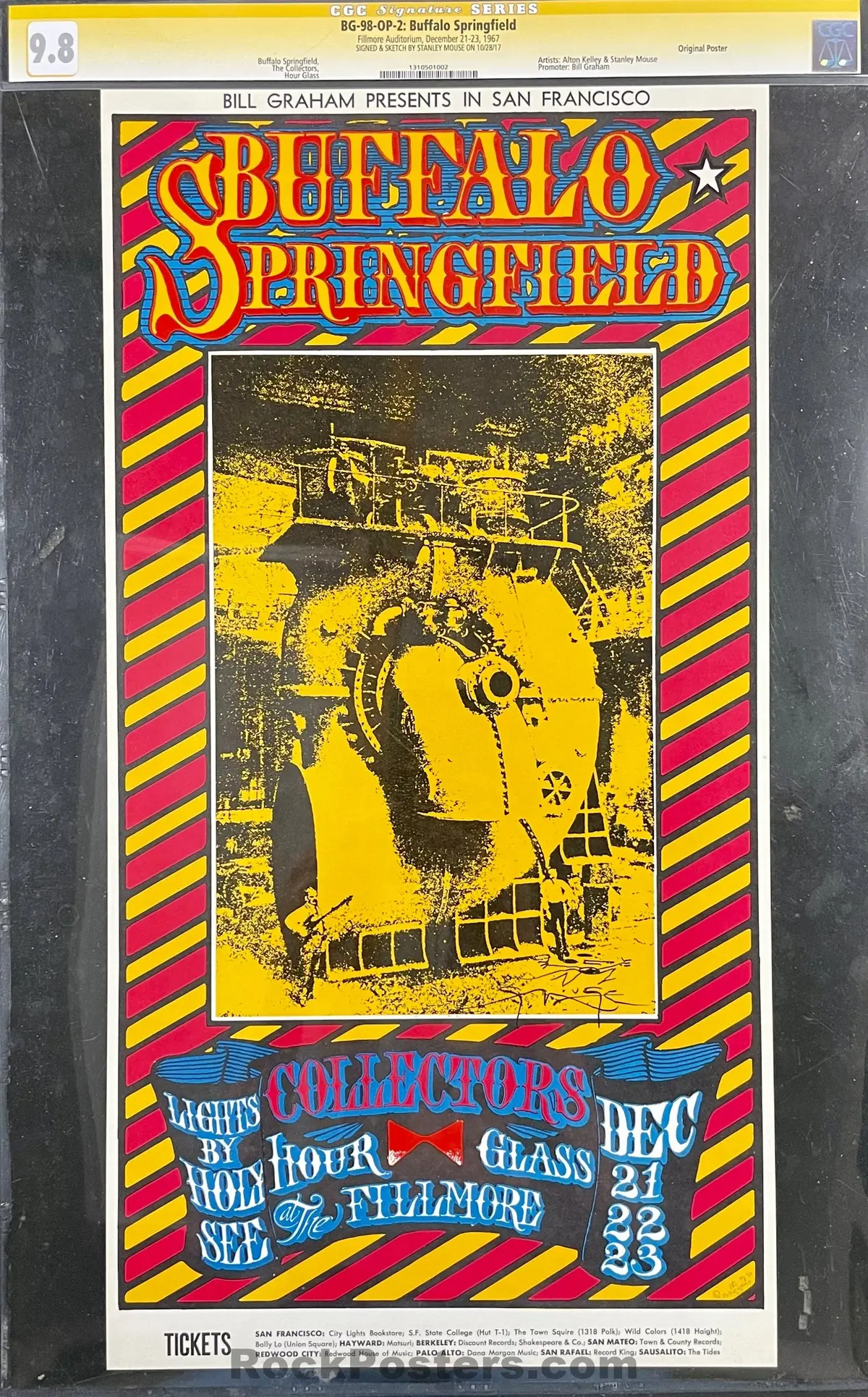 Bg-98-Op-2 - Buffalo Springfield - Stanley Mouse Signed - 1967 Poster - Fillmore Auditorium - Cgc Graded 9.8 1