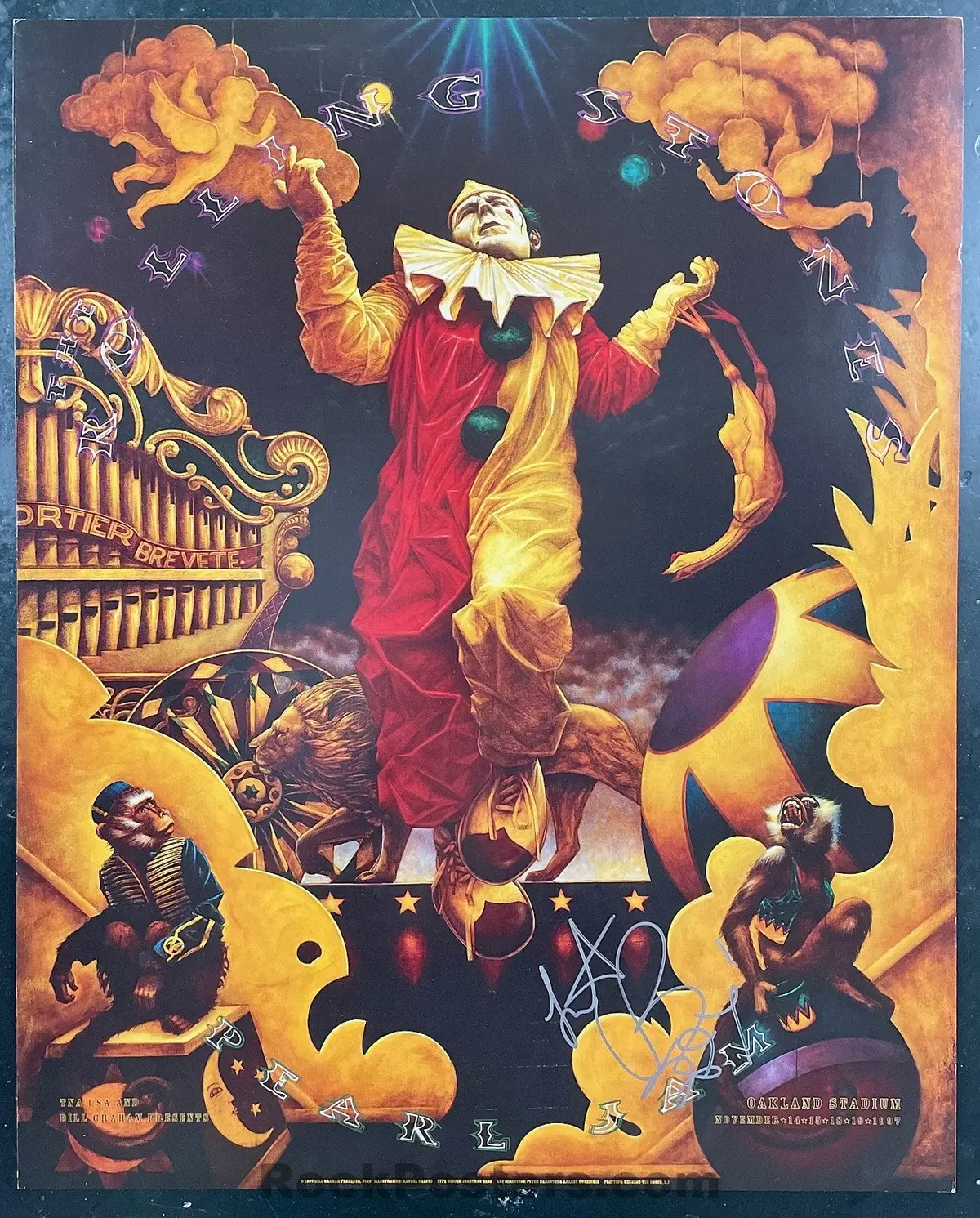 Auction - Bgp-180 - Rolling Stones - Pearl Jam - Charlie Watts Signed - 1997 Poster -  Oakland Stadium - Near Mint Minus 1