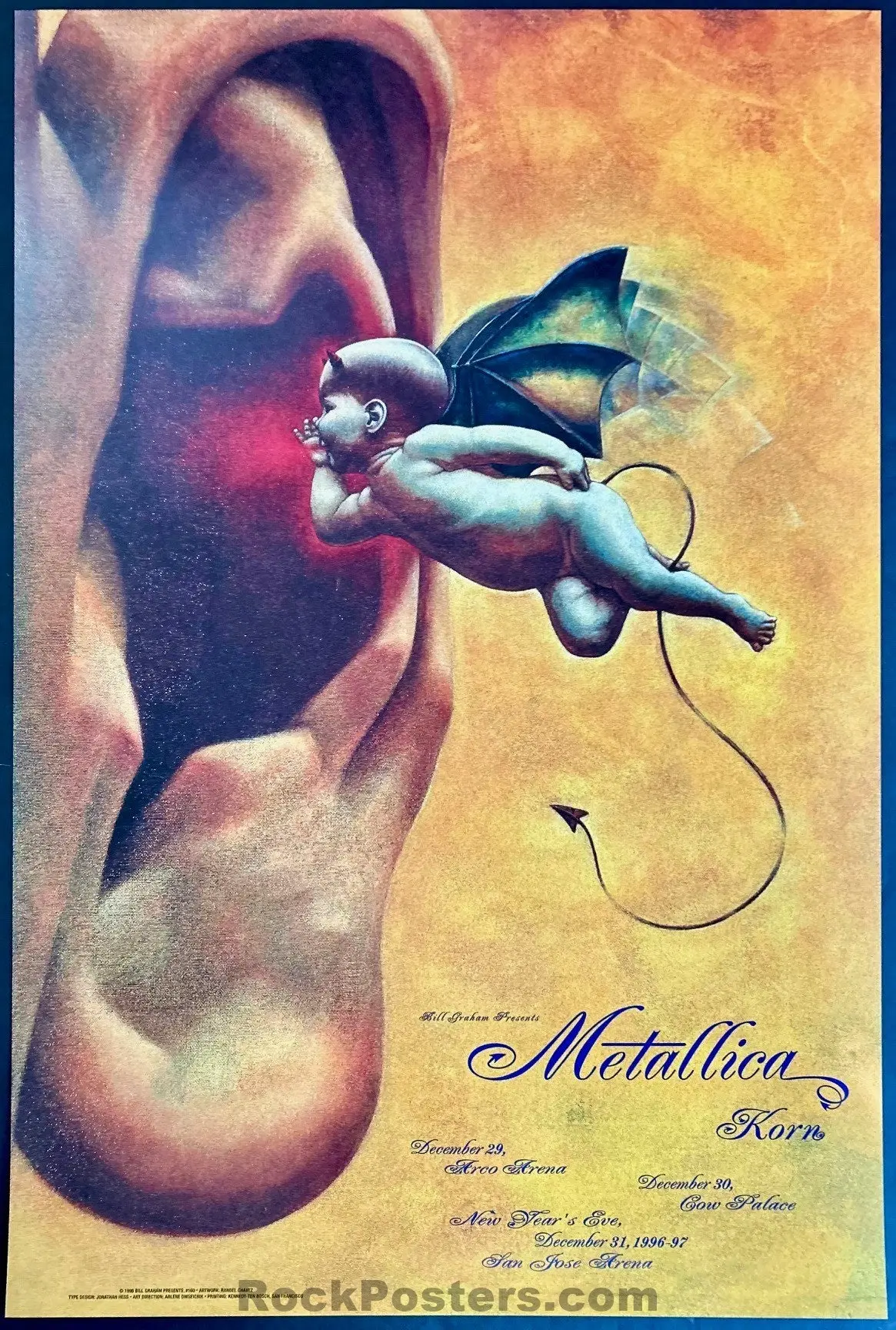 Auction - Bgp-160 - Metallica/Korn - Randy Chavez - 1996 Poster - Arco Arena Sacramento - Mint 1