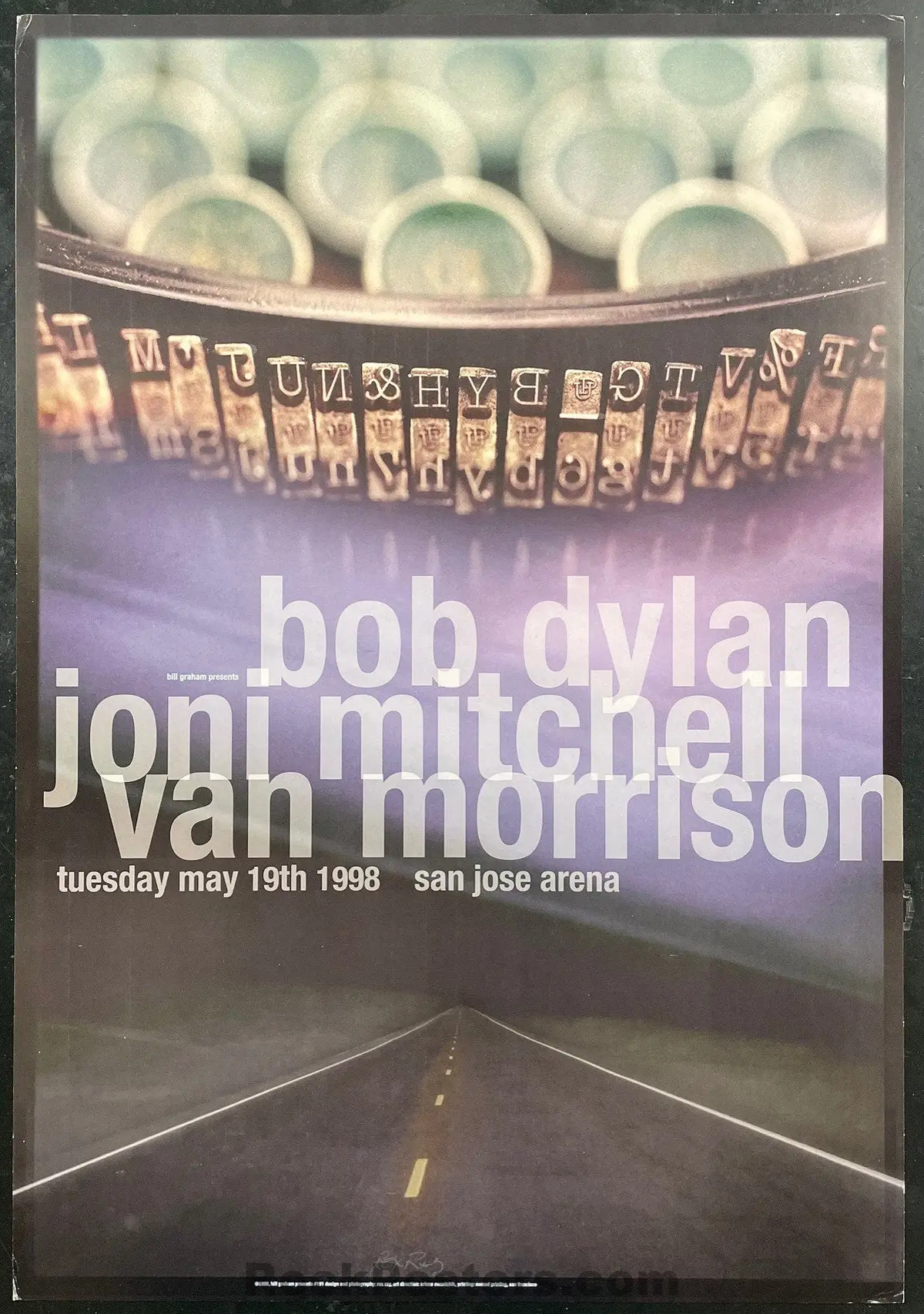 Auction - Bgp-197 - Bob Dylan - Joni Mitchell/Van Morrison - Artist Signed - 1998 Poster - San Jose, Ca - Excellent 1