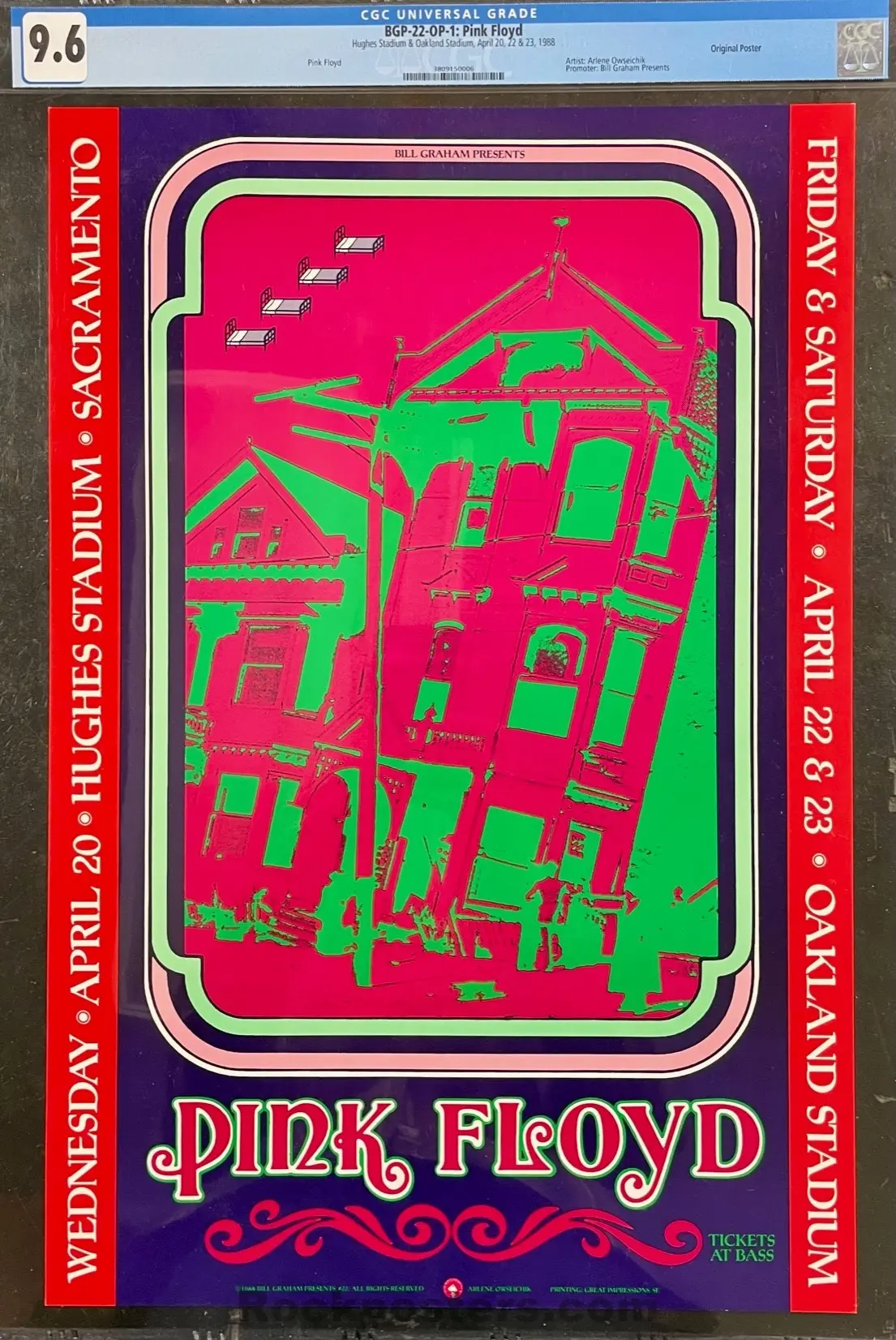 Auction - Bgp-22 - Pink Floyd - 1988 Poster - Oakland & Hughes Stadium - Cgc Graded 9.6 1