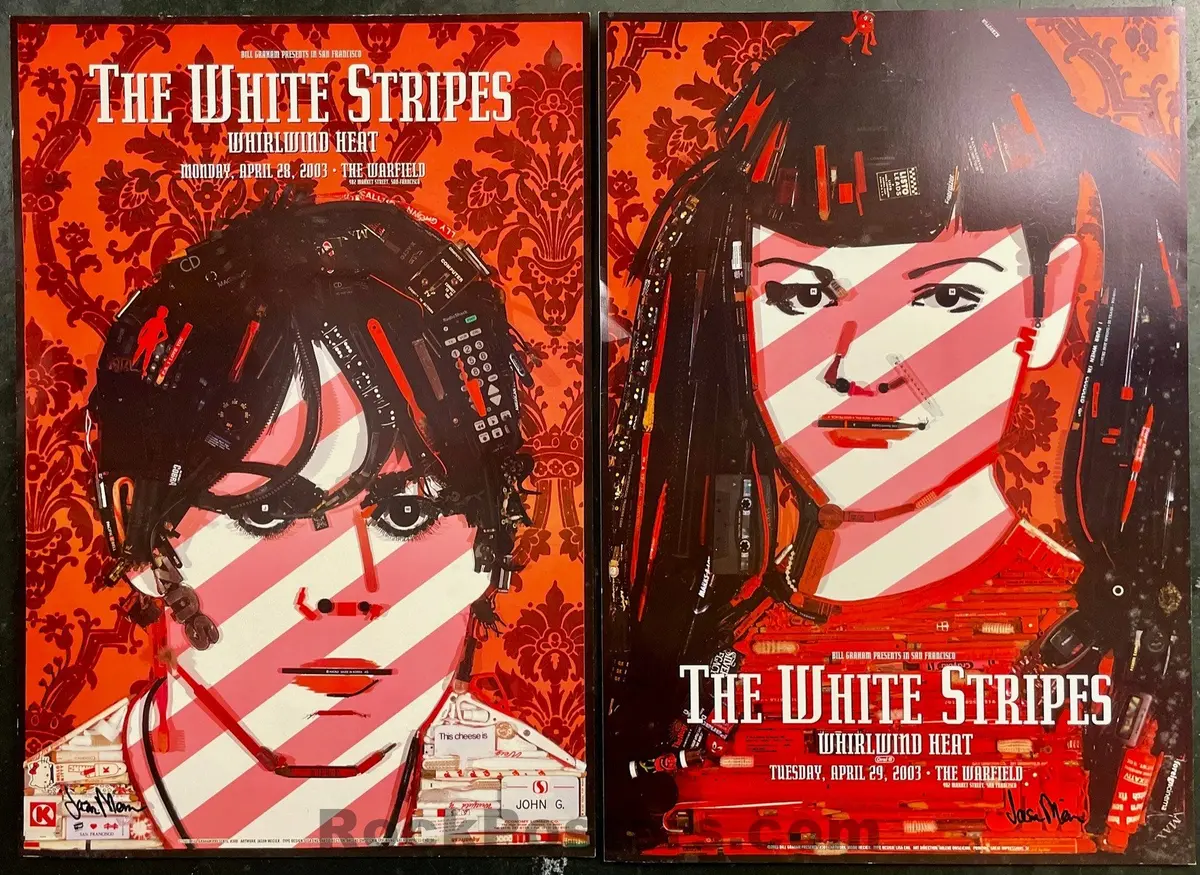 Auction - White Stripes -  Jack White - Artist Signed - Pair Of 2 Warfield - 2003 Posters - Excellent 1