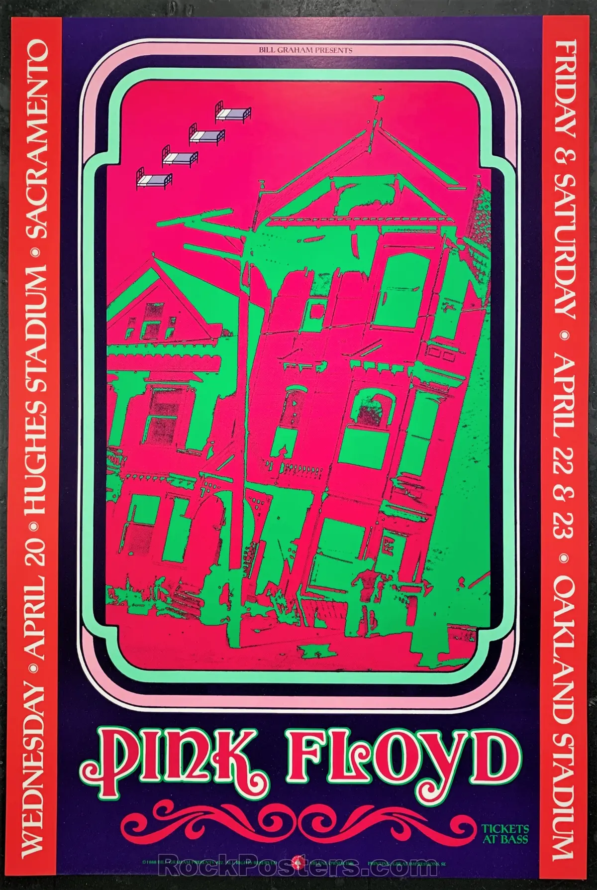 Bgp-22 - Pink Floyd - 1988 Poster - Hughes & Oakland Stadium - Near Mint Minus 1