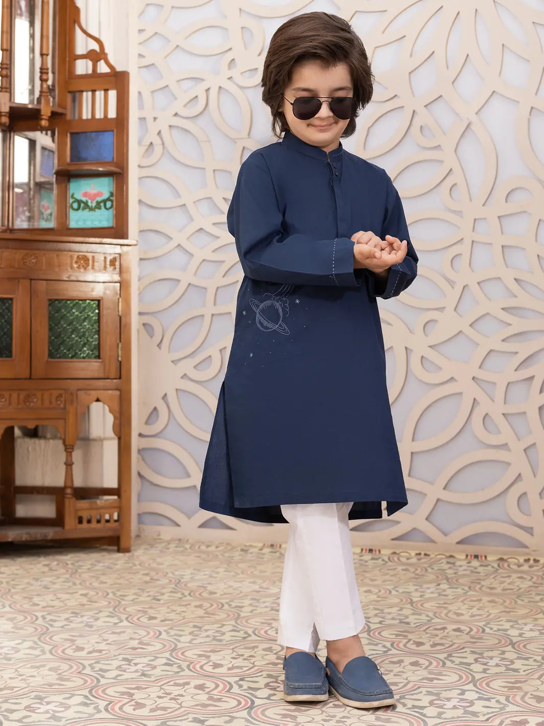 Navy Blue Blended Kurta - Alby-K-006 1