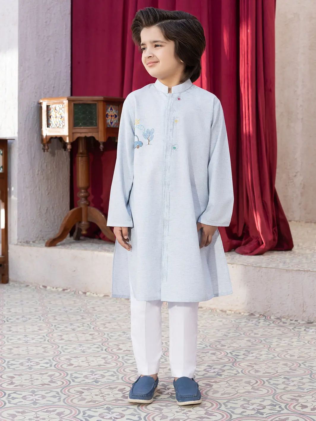 Light Blue Blended Kurta - Alby-K-008 1