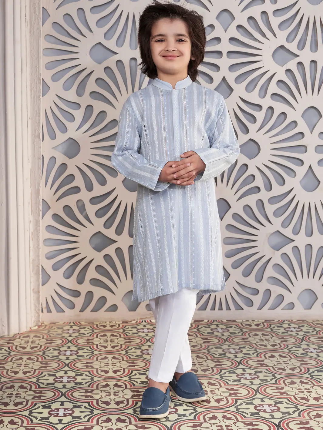 Light Blue Blended Kurta - Alby-K-012 1
