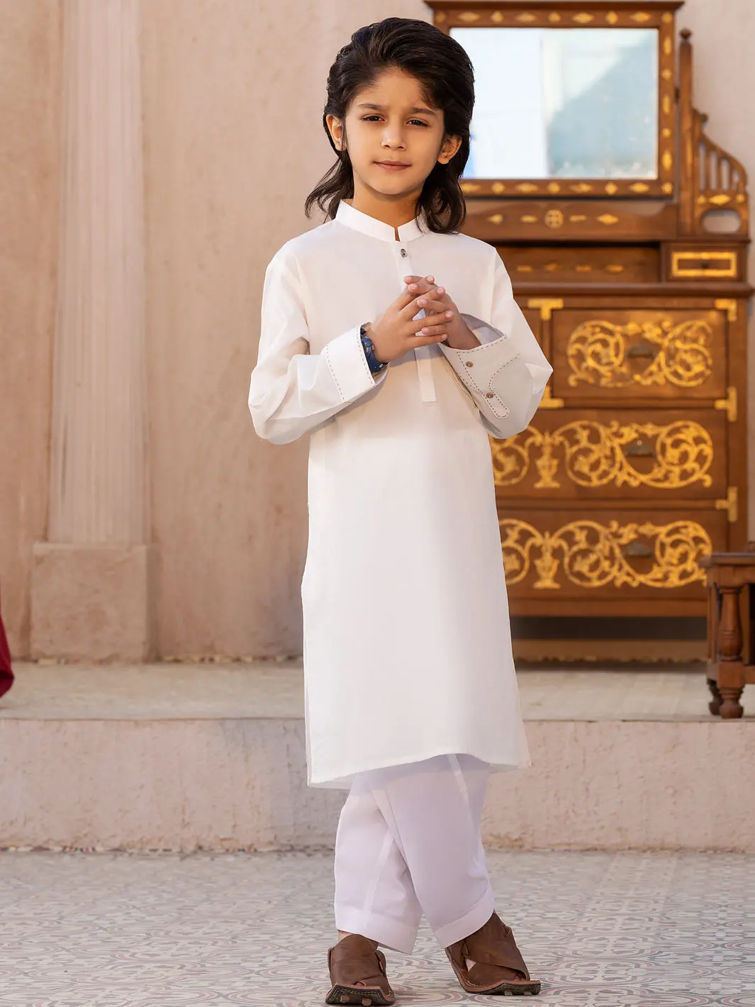 White Blended Kameez Shalwar - Alby-Ks-008 1
