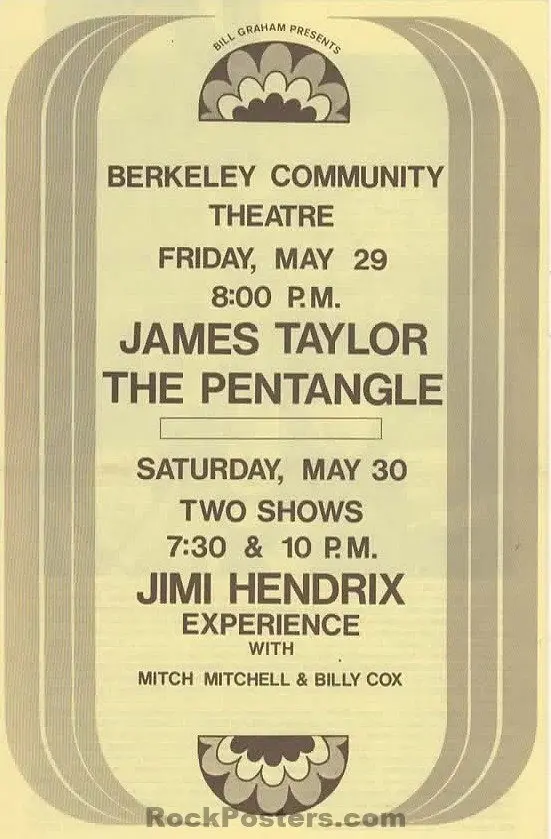 Auction - Jimi Hendrix - James Taylor - 1970 Program - Berkeley Community Concert - Near Mint 1