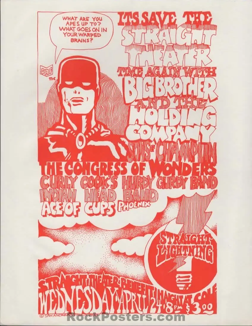 Auction - Janis Joplin Big Brother - Straight Theater - 1968 Handbill - Near Mint Minus 1