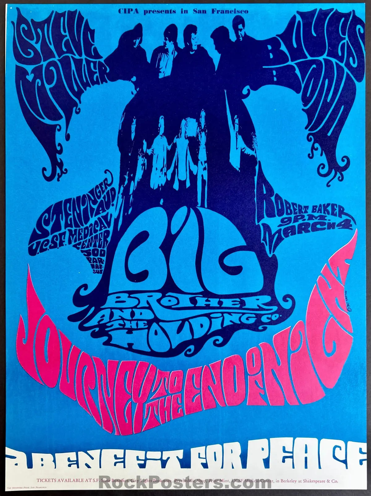 Auction - Janis Joplin Big Brother - Benefit For Peace - Ucsf - 1967 Concert Poster - Mint 1