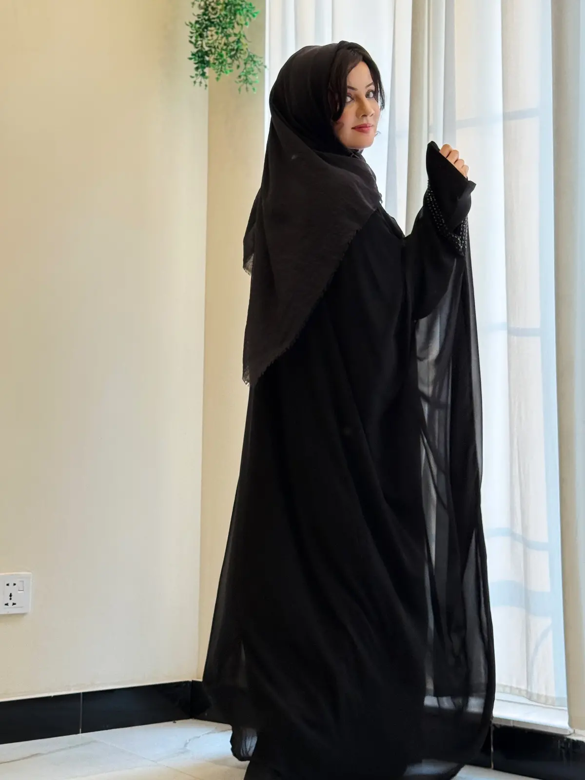 Elegant Black Abaya With Black Stone Detailing – Haya By Rabi 3