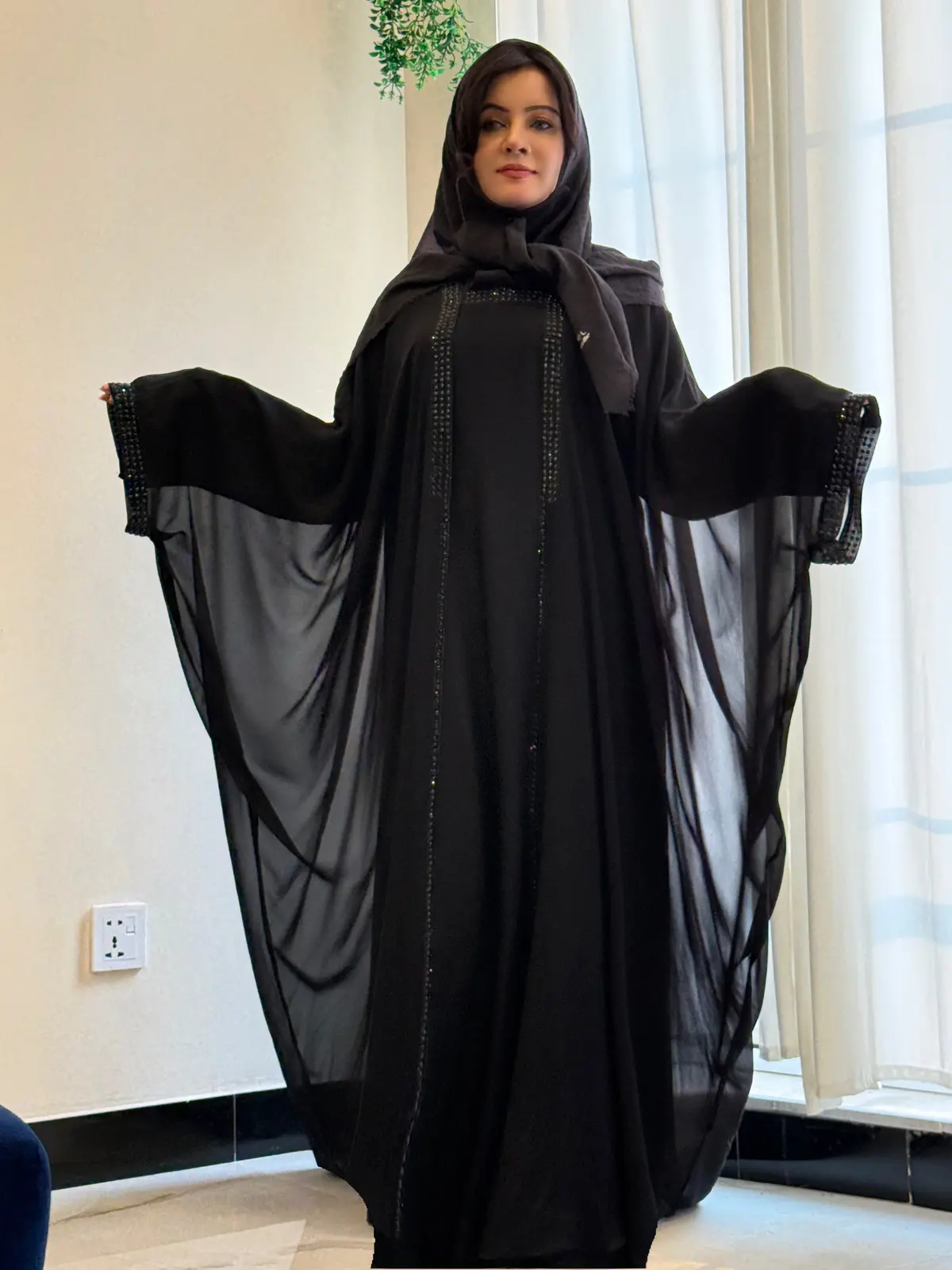 Elegant Black Abaya With Black Stone Detailing – Haya By Rabi 2