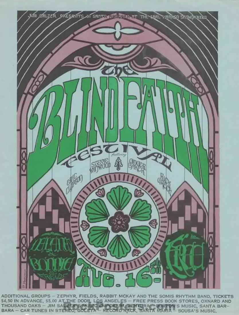 Auction - Blind Faith - Eric Clapton - Santa Barbara - 1969 Handbill - Excellent 1
