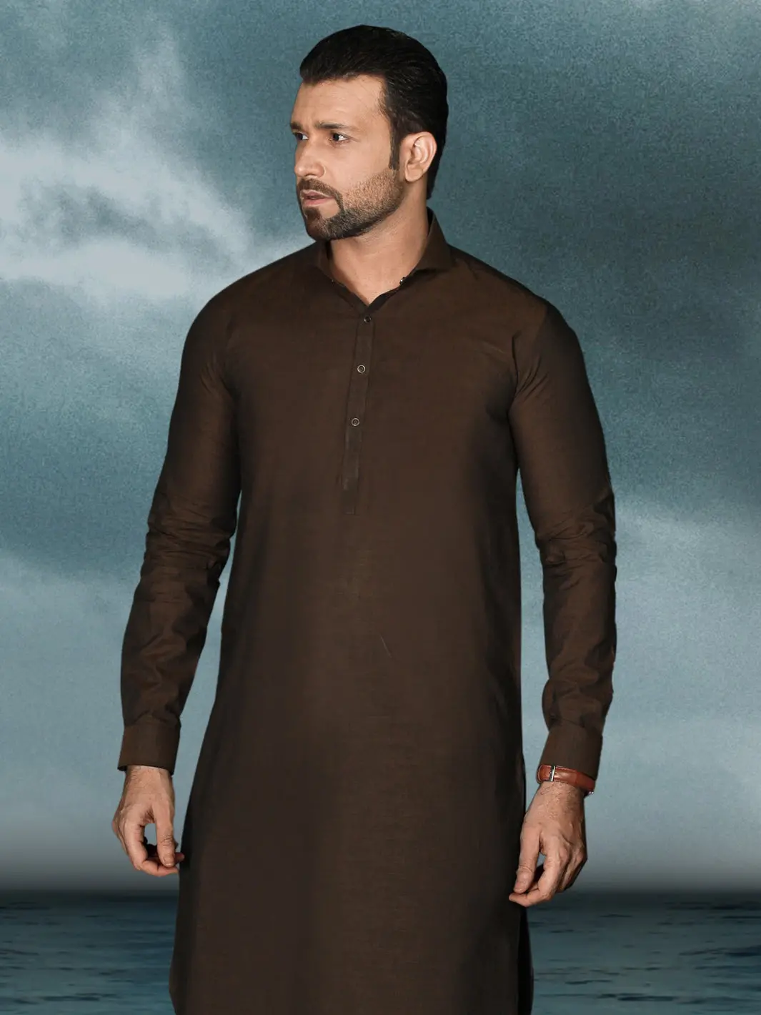 Brown Cotton Men Unstitched Fabric - Al-Maharaja-22 1