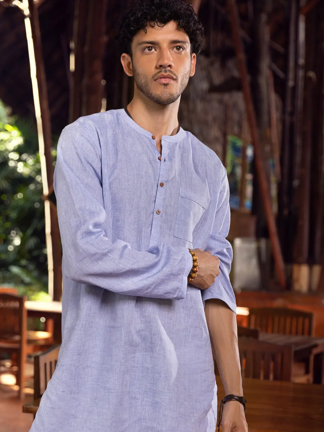 Light Blue Linen Short Kurta - Alcr-K-025 2