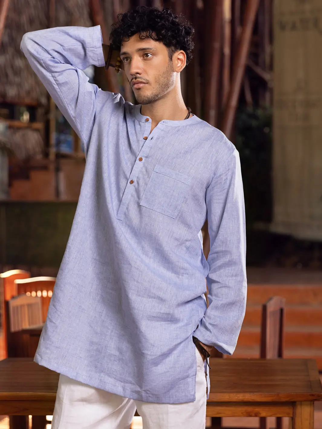 Light Blue Linen Short Kurta - Alcr-K-025 5